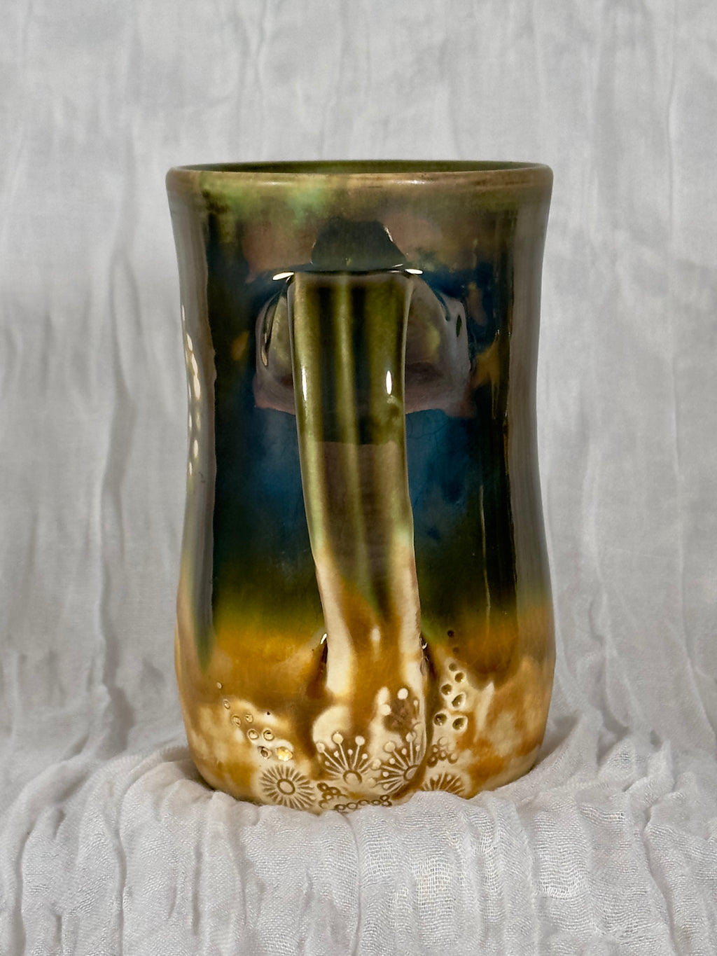 Handmade Mug 24 oz - Emerald Amber w/ 18kt Gold Luster #1 - OOAK - Jordan King Clay