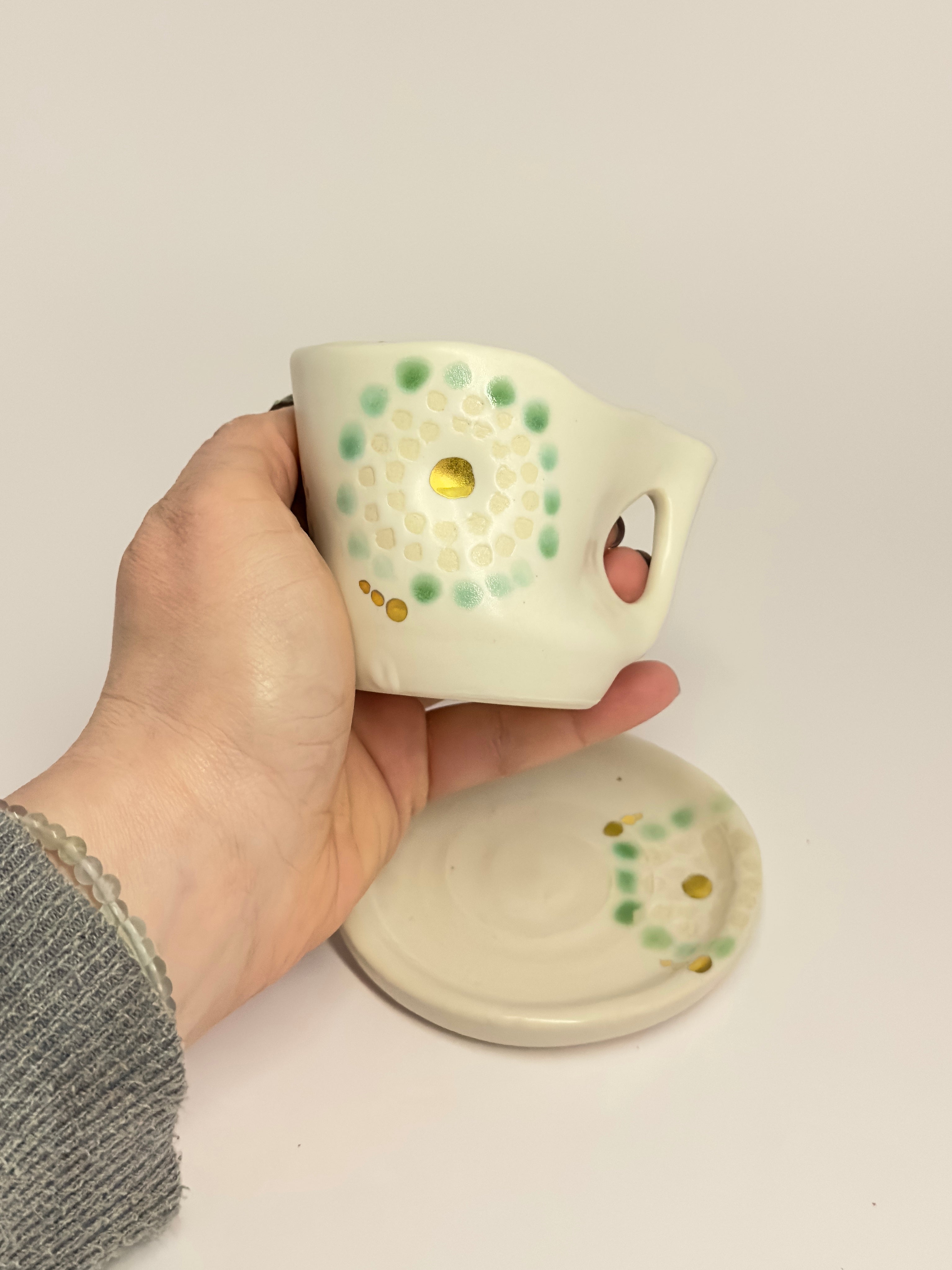 Espresso Cup & Saucer w/18kt gold detail - Jordan King Clay