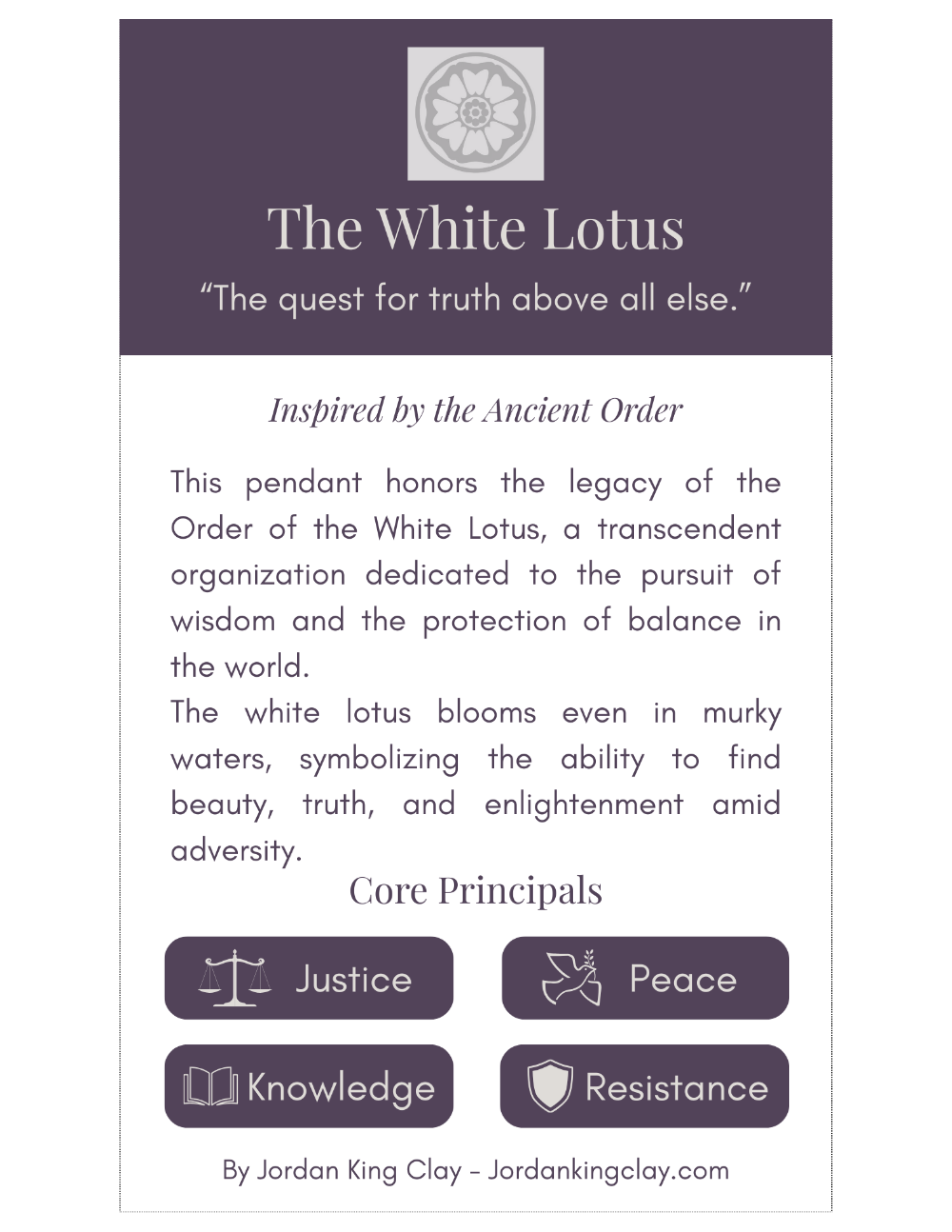 White Lotus Pendant - A symbol of Peace & Resistance - Jordan King Clay